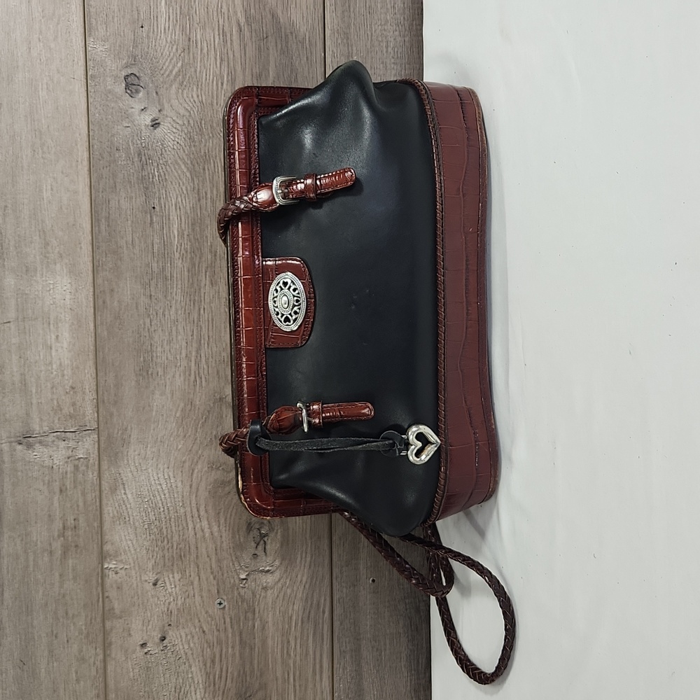 Brighton Black Brown Leather Framed Shoulder Bag